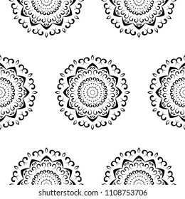 Mandala pattern, monochrome, black and white. Indian and arabic motis.