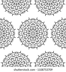 Mandala pattern, monochrome, black and white. Indian and arabic motis.