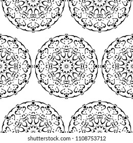 Mandala pattern, monochrome, black and white. Indian and arabic motis.