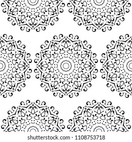 Mandala pattern, monochrome, black and white. Indian and arabic motis.