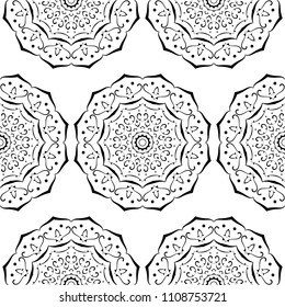 Mandala pattern, monochrome, black and white. Indian and arabic motis.