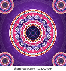 Mandala pattern on purple fancy design background for card, poster, brochure, flyer, invitation etc.