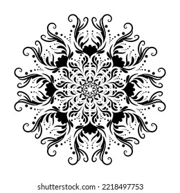 Mandala pattern on a white background. Islamic, Arabic, Indian, Turkish, Chinese, Ottoman motifs. Graphics, mysticism, Baroque. Vector drawing, curved lines.