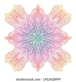 Mandala pattern on white isolated background for mehendi henna, tattoo, decoration. Decorative elements. Oriental, mystic, alchemy pattern. Coloring page template. Vector illustration. 