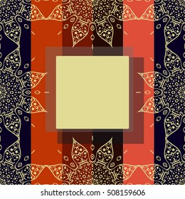 Mandala pattern. Oriental beautiful pattern, colorful background, bright colors. Card, texture. With a square inside for your text.