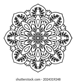 Mandala pattern. Oriental decorative round ornament can be used for meditation background, stress therapy and coloring page.