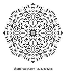 Patrón de Mandala. El ornamento redondo decorativo oriental se puede utilizar para el fondo de la meditación, la terapia de estrés y la página de coloración.
