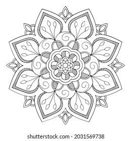 Mandala pattern. Oriental decorative round ornament can be used for meditation background, stress therapy and coloring page.