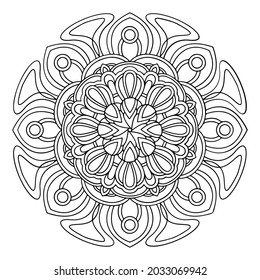 Mandala pattern. Oriental decorative round ornament can be used for meditation background, stress therapy and coloring page.