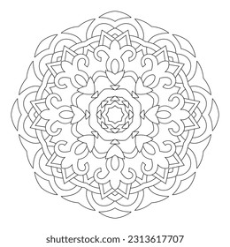 Mandala pattern. Oriental decorative round ornament can be used for meditation background, stress therapy and coloring page. - Shutterstock ID 2313617707