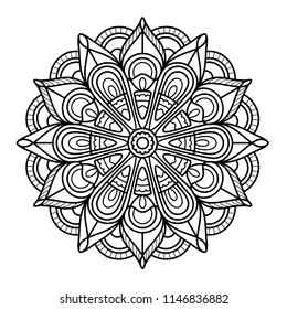 Mandala pattern. Ornament card with mandala. Geometric circle element vector. Kaleidoscope, medallion, yoga, india, arabic. Vector flat outline icon illustration isolated on white background.