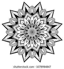 Mandala pattern. Ornamental round doodle flower. Geometric circle for coloring book. Vector illustration on white background.