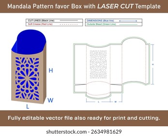 Mandala Pattern Party Favor Box with Dieline Template