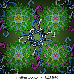 Mandala pattern with pink and blue mandala. Hand drawn green gradient ornament decoration. Indian, oriental, tribal, floral mandala, mexican print.