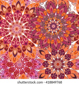 Mandala pattern for printing on fabric or paper. Hand drawn background. Colorful, bright print.