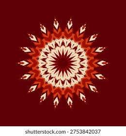A mandala pattern with red yellow deep cream orange red darkred