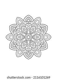 Mandala pattern, round decorative ornament for abstract background or adult coloring book page, vector illustration