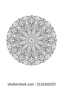 Mandala pattern, round decorative ornament for abstract background or adult coloring book page, vector illustration