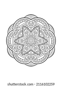 Mandala pattern, round decorative ornament for abstract background or adult coloring book page, vector illustration