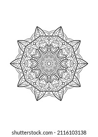 Mandala pattern, round decorative ornament for abstract background or adult coloring book page, vector illustration