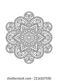 Mandala pattern, round decorative ornament for abstract background or adult coloring book page, vector illustration
