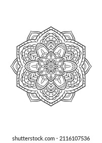 Mandala pattern, round decorative ornament for abstract background or adult coloring book page, vector illustration