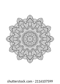 Mandala pattern, round decorative ornament for abstract background or adult coloring book page, vector illustration