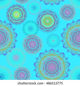 Mandala pattern seamless. Asian tribal ornament colorful lotus mandala graphic. Hand drawn vector ethnic round decor.