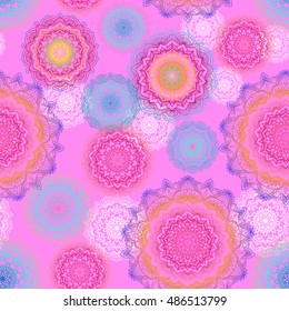 Mandala pattern seamless. Asian tribal ornament colorful lotus mandala graphic. Hand drawn vector ethnic round decor.