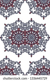 Mandala pattern. Seamless background pattern in oriental style. Vector. Textile design, fabric swatch ,wrapping paper, surface.