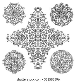 Mandala pattern set.Vintage vector decorative ornament,Hand drawn background. East,Islam,Arabic,Indian,ottoman motifs.Abstract Tribal,ethnic texture.Orient,symmetry lace,rosette,meditation symbol set.
