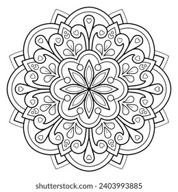 Mandala pattern or Simple Floral Ideas for Coloring book page Art on the wall Lace pattern the Tattoo wallpaper Paint shirt Stencil Design Textures. Decorative circle ornament in ethnic oriental style