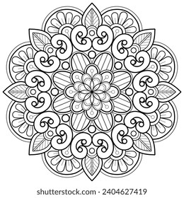 Mandala pattern or Simple Floral Ideas for Coloring book page Art on the wall Lace pattern the Tattoo wallpaper Paint shirt Stencil Design Textures. Decorative circle ornament in ethnic oriental style