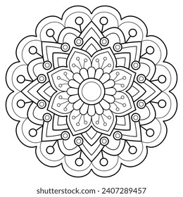 Mandala pattern or Simple Floral Ideas for Coloring book page Art on the wall Lace pattern the Tattoo wallpaper Paint shirt Stencil Design Textures. Decorative circle ornament in ethnic oriental style