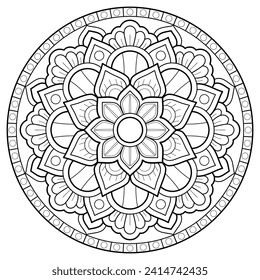 Patrón de Mandala o Ideas Florales Sencillas para la página del libro Coloreado Arte en la pared Lace patrón el tapiz Tattoo papel pintado Stencil Diseño Texturas. Ornamento de círculo decorativo de estilo étnico oriental