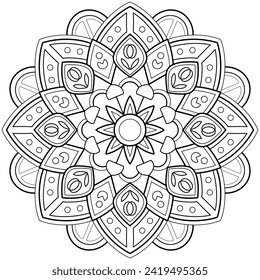 Mandala pattern or Simple Floral Ideas for Coloring book page Art on the wall Lace pattern the Tattoo wallpaper Paint shirt Stencil Design Textures. Decorative circle ornament in ethnic oriental style