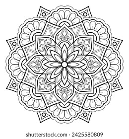 Mandala pattern or Simple Floral Ideas for Coloring book page Art on the wall Lace pattern the Tattoo wallpaper Paint shirt Stencil Design Textures. Decorative circle ornament in ethnic oriental style