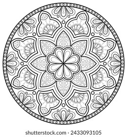 Mandala pattern or Simple Floral Ideas for Coloring book page Art on the wall Lace pattern the Tattoo wallpaper Paint shirt Stencil Design Textures. Decorative circle ornament in ethnic oriental style