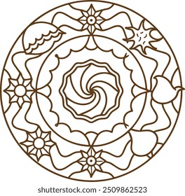 Mandala pattern or Simple Floral Ideas for Decorative frame ornament in ethnic oriental style. Coloring book page.