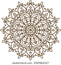 Mandala pattern or Simple Floral Ideas for Decorative frame ornament in ethnic oriental style. Coloring book page.