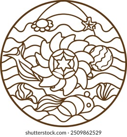 Mandala pattern or Simple Floral Ideas for Decorative frame ornament in ethnic oriental style. Coloring book page.