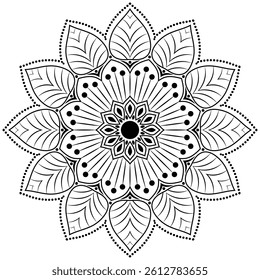 Mandala Pattern or Simple Floral Ideas for Coloring book page. Decorative circle ornament in ethnic oriental style.   