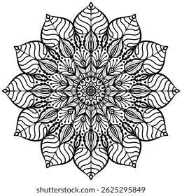 Mandala Pattern or Simple Floral Ideas for Coloring book page. Decorative circle ornament in ethnic oriental style. 