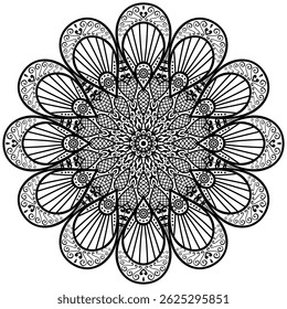 Mandala Pattern or Simple Floral Ideas for Coloring book page. Decorative circle ornament in ethnic oriental style. 