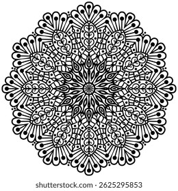 Mandala Pattern or Simple Floral Ideas for Coloring book page. Decorative circle ornament in ethnic oriental style. 