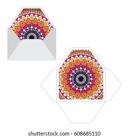 Mandala pattern sleeve cutting machine template. Ready for print. Isolated vector. 