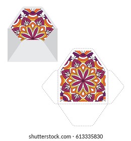 Mandala pattern sleeve cutting machine template. Ready for print. Isolated vector. 