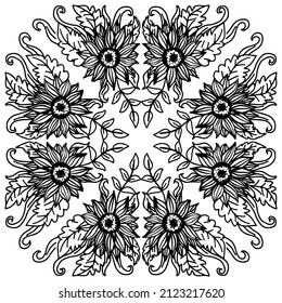 Mandala pattern with sunflower background