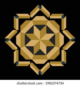 Mandala pattern that is colored golden so resulting in a beautiful 3-dimensional illusion and isolated on black background suitable for texture, surface design, pattern element, design element. EPS8.