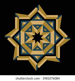 Mandala pattern that is colored golden so resulting in a beautiful 3-dimensional illusion and isolated on black background suitable for texture, surface design, pattern element, design element. EPS8.